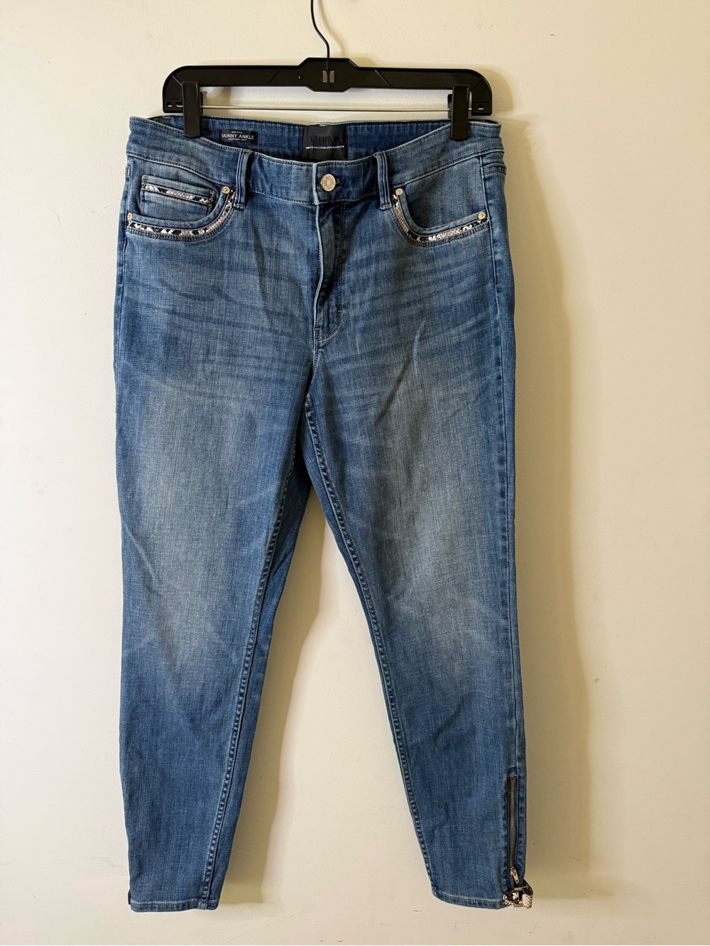 White House Black Market Women's Blue Skinny Jeans with Ankle Zips